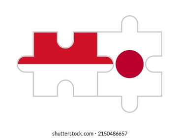 concepto de unidad. piezas de rompecabezas de banderas de indonesia y japón. ilustración vectorial aislada en fondo blanco