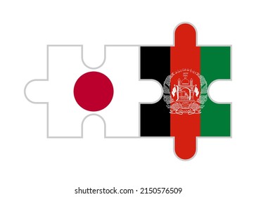Einheitskonzept. Puzzle Stücke japanischer und afghanischer Flaggen. Vektorgrafik einzeln auf weißem Hintergrund