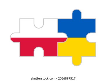 unity concept. puzzle pieces of poland and ukraine flags. vector illustration isolated on white background