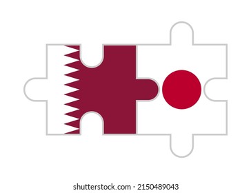 concepto de unidad. piezas de rompecabezas de banderas de qatar y japón. ilustración vectorial aislada en fondo blanco