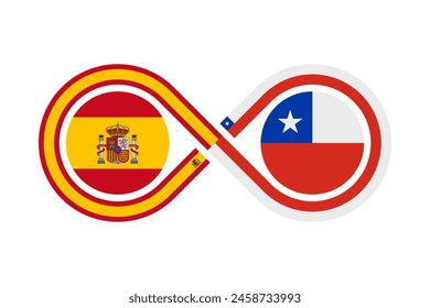 unity concept. spain and chile flags. vector illustration isolated on white background