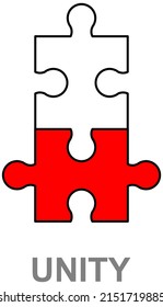 Unity concept. Two puzzle pieces connected together isolated vector icon flat design style. Symbol of teamwork, cooperation, partnership, interrelation of processes or persons, complete system