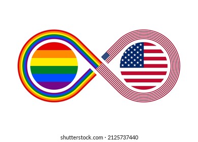 unity concept. usa and rainbow flags. vector illustration isolated on white background
