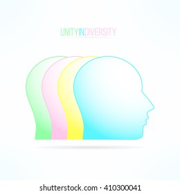 Unity in diversity concept. United people. Opinions and views diversity. Colorful team work design element.