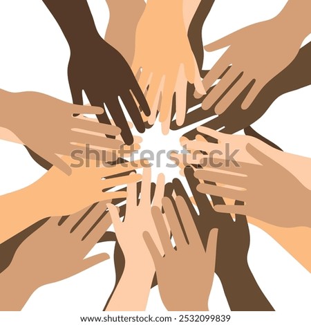 Unity and Diversity: Hands of Different Skin Tones Coming Together in a Circle suit for campaign for diversity equity background