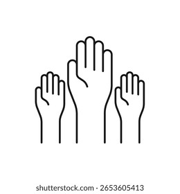 Unity in diversity linear icon. No to racism. Volunteers. Thin line illustration. Helping hands. Voting. Charity. Contour symbol. Vector isolated outline drawing. Editable stroke