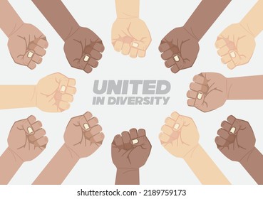 unity in diversity multi colored fists