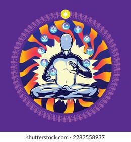 unity in diversity psychedelic illustration on mystic purple background