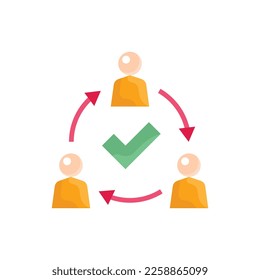 Unity flat icon. Successful communication employees. Teamwork, collaboration. Circle of people with check mark. Modern vector illustration.