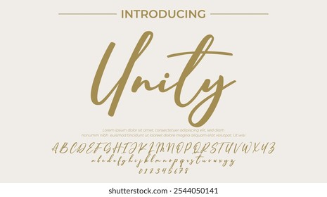 Unity Font Pincel elegante pintado com letras maiúsculas vetoriais, alfabeto, fonte