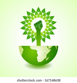 Unity hand make tree on earth - vector illustration