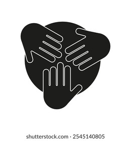Icono de las manos de la unidad. Vector simbólico de trabajo en equipo. Elemento gráfico de colaboración. Diseño de silueta negra.