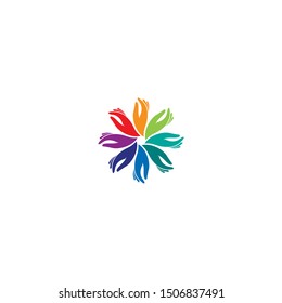 Unity Hands Logo with circle shape icon logo design, colorful logo template design.