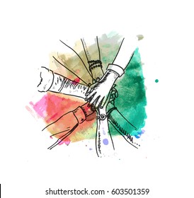 Unity of hands sketch vector illustration