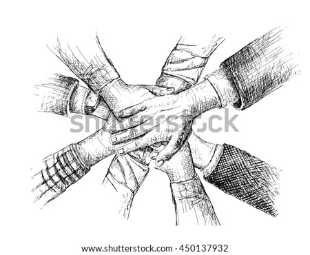 Unity of hands sketch vector illustration 