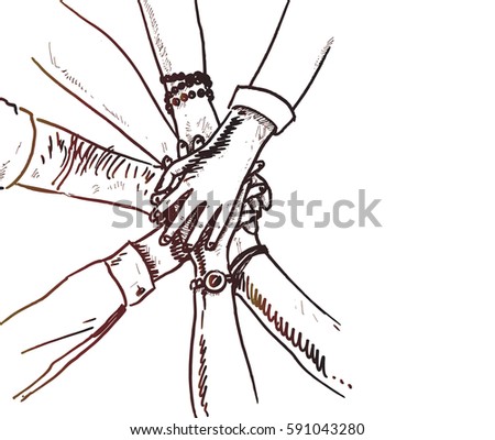 Unity of hands sketch vector illustration