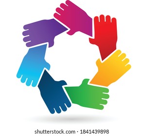 Unity hands supporting each other, teamwork group change vector