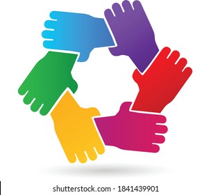 Unity hands supporting each other, teamwork group change vector