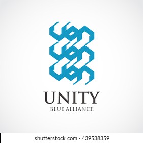 Unity hexagon of alliance abstract vector and logo design or template network business icon of company identity symbol concept