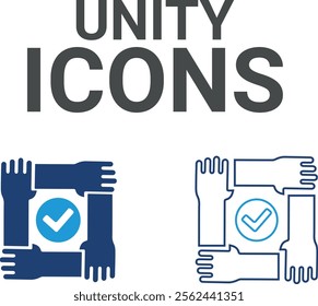 Unity icon. Contains friends, group of friends, socialize, friendly, cheers, trust, support, and best friends icons. Solid icon collection. Vector illustration.