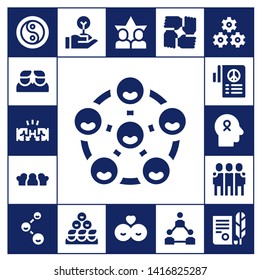 unity icon set. 17 filled unity icons.  Collection Of - Yin yang, Friends, Fist, Peace, Hope, Freedom, Teamwork, Independence