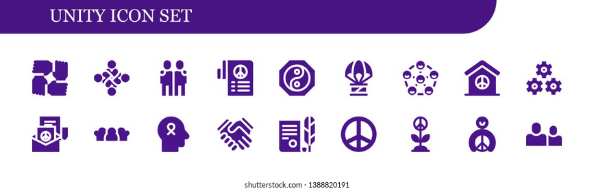 unity icon set. 18 filled unity icons.  Simple modern icons about  - Teamwork, Hug, Hugging, Peace, Yin yang, Humanitarian, Friends, Hope, Shake hands, Independence