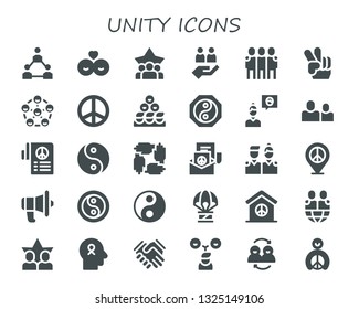 unity icon set. 30 filled unity icons.  Collection Of - Teamwork, Friends, Peace, Yin yang, Friend, Communication, Humanitarian, Hope, Shake hands