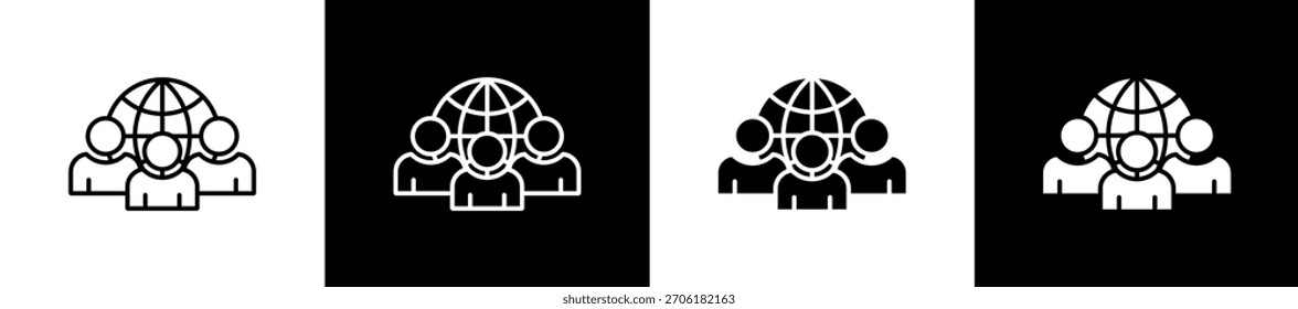 Conjunto de iconos de unidad en línea y estilo de glifo sobre fondo blanco y negro