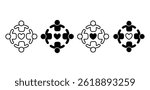 Unity Icons People Forming a Circle Around a Heart Black and White Color Vector Design Illustration