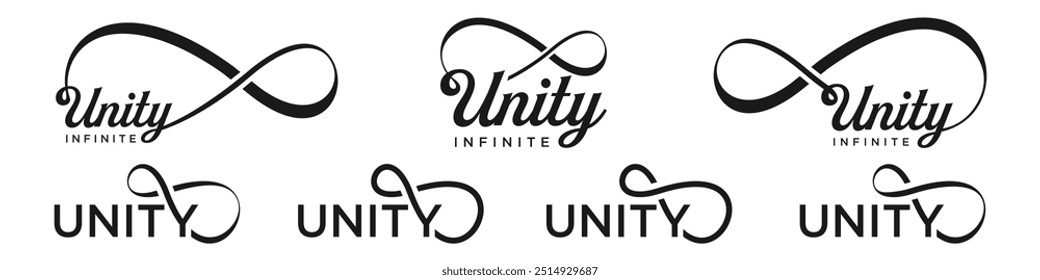 unity Infinity logo design, wordmark unity with Infinity icon combination, vector illustration
