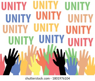 Unity letters design art vector,lettering art vector colorful hands holding ,Unity Concept background.