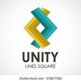 Unity lines of square abstract vector and logo design or template group ribbon business icon of company identity symbol concept