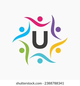 Unity Logo On Letter U Template. Charity Sign, Communication, Team Symbol, Union Icon