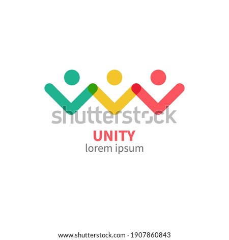 Unity logo. People holding hands. Community icon  isolated. Social relationships symbol. Vector illustration