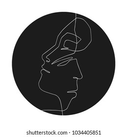 Unity of man and woman face silhouettes black logo. Vector illustration