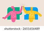 Unity. Man and woman working together to put together a jigsaw puzzle. Colorful vector illustration
