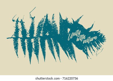 Unity with nature. Eco concept typographic grunge vintage poster design. Retro vector illustration.