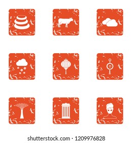 Unity with nature icons set. Grunge set of 9 unity with nature vector icons for web isolated on white background