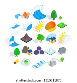 Unity with nature icons set. Isometric set of 25 unity with nature vector icons for web isolated on white background