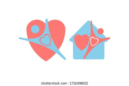 Unity and peace vector symbol design. Orphan people love and care icon. Healthy kids in home symbol.