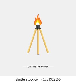 Unity is the Power concept. Burning match. isolated on gray background. vector illustration