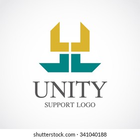 Unity ribbon group abstract vector and logo design or template support business icon of company identity symbol concept