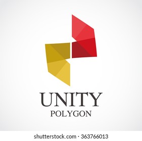 Unity ribbon of polygon abstract vector and logo design or template alliance business icon of company identity symbol concept