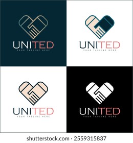 unity shake hand love team work logo set template design