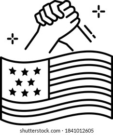 Unity Sign, USA waving flag with hand shaking concept, Unity Sign Vector Icon Design, National symbol of the United States of America, 2020 USA presidential elections Symbol on White background