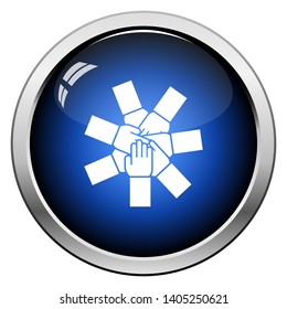 Unity And Teamwork Icon. Glossy Button Design. Vector Illustration.