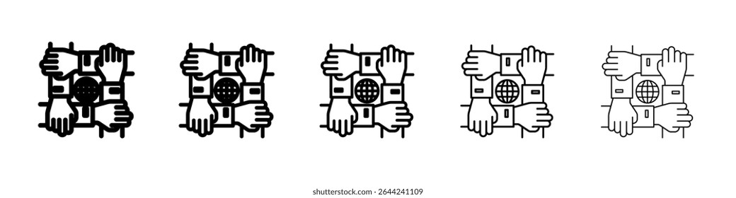 Unity and teamwork icon thin outline logo mark set