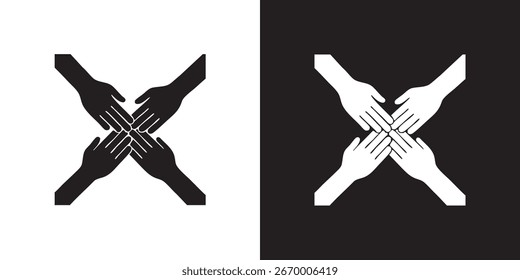 Unity and Teamwork — Minimalist Black Silhouetted Hands Icon