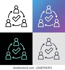 Unity thin line icon. Successful communication employees. Teamwork, collaboration. Circle of people with check mark. Modern vector illustration.