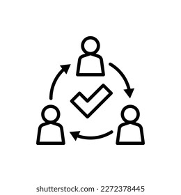 Unity thin line icon. Successful communication employees. Teamwork, collaboration. Circle of people with check mark. Modern vector illustration.